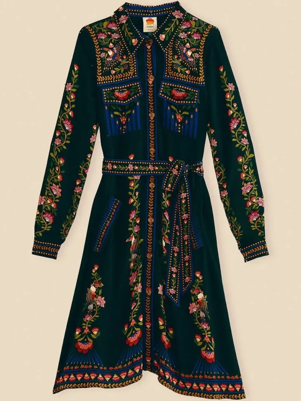 Farm Rio Black Toucan Garden Midi Dress- Size Medium - Picture 2 of 6